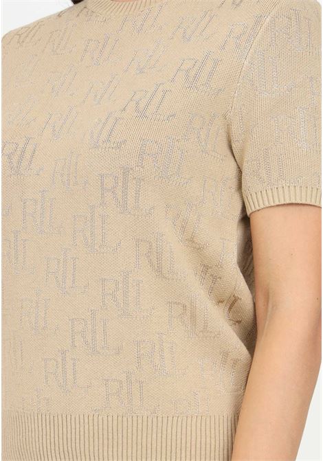 T-shirt a manica corta beige da donna con logo monogram LAUREN RALPH LAUREN | 200909156001BROWN